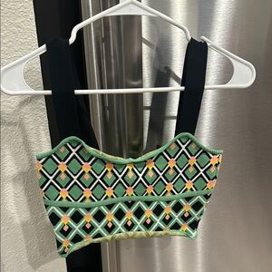 BCBGMaxAzria Bustier Crop Top Green and Black